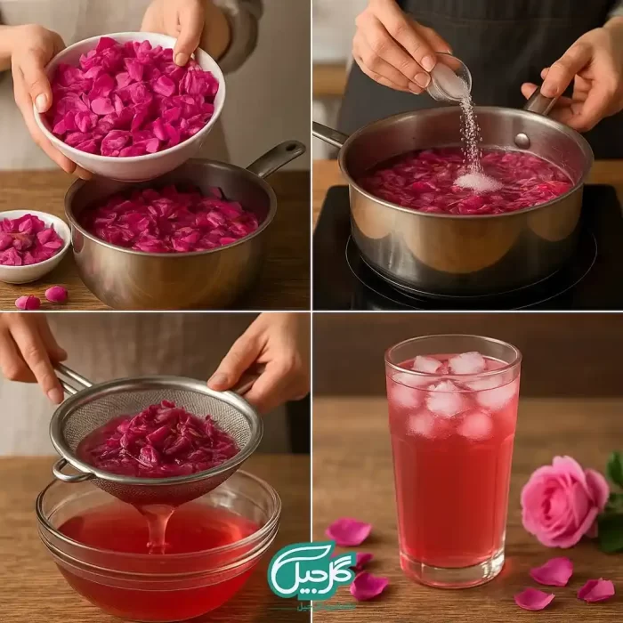 دستور تهیه شربت گل محمدی بدون جوهر لیمو